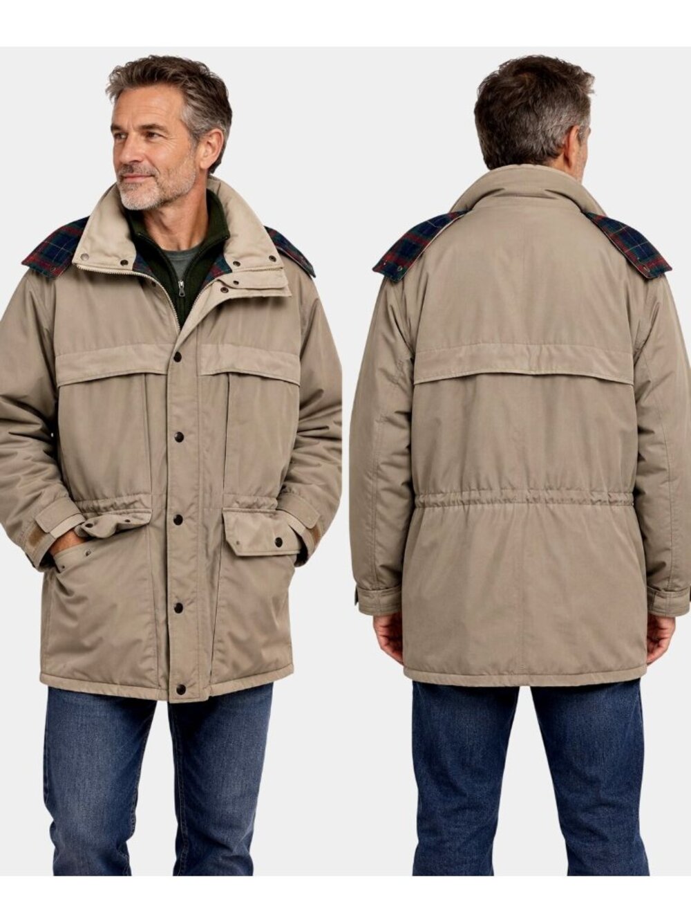 Jacket Parka Khaki Plaid Barn Coat Field Land-N-Lakes VTG Outdoors Mens Size XXL